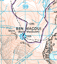 Area of the summit of Ben Macdui on an OS 1:50,000 Landranger map; click on the image for a larger version