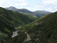 Looking south down upper Glen Tilt towards Beinn aGhlo 